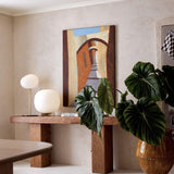 abstract minimalist oil canvas wall painting above the table