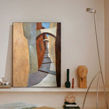 abstract minimalist oil canvas wall painting against the wall