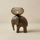 antique brass elephant tealight candle holder