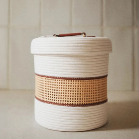 bamboo cotton rope woven large storage basket with a lid