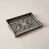 black and pearl inlay floral mosaic tray