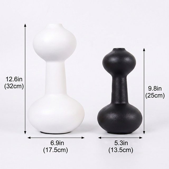 black and white curvy vases dimensions guide