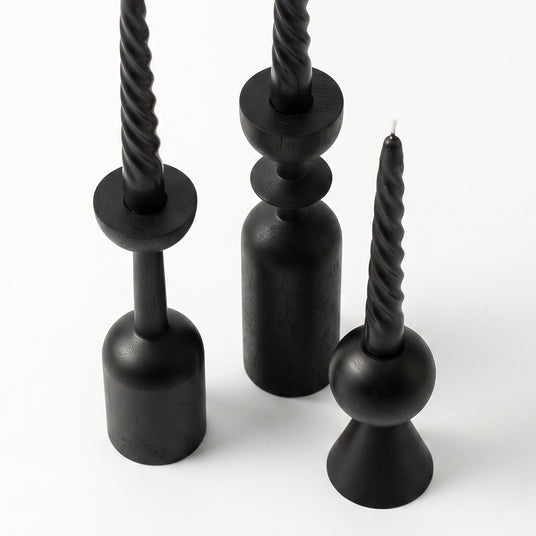 black candle holders with spiral taper candles