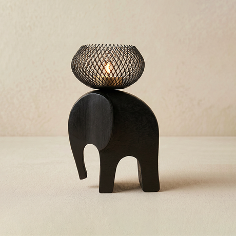black elephant tealight candle holder