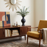 black vase on side table