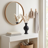 black vase on white console