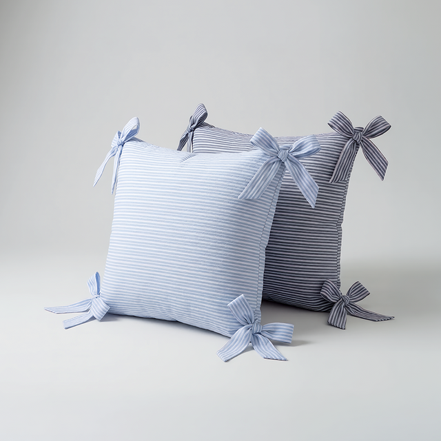 blue and white striped bow tie throw pillows