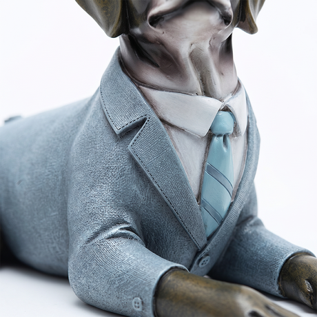 Dapper Vintage Dog Figurine, Hand-Painted Resin Animal Statue in Tailored Outfit, Eclectic Decor for Bookshelf, Mantel & Side Table