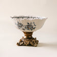 blue white pedestal bowl on background