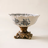 blue white pedestal bowl on background