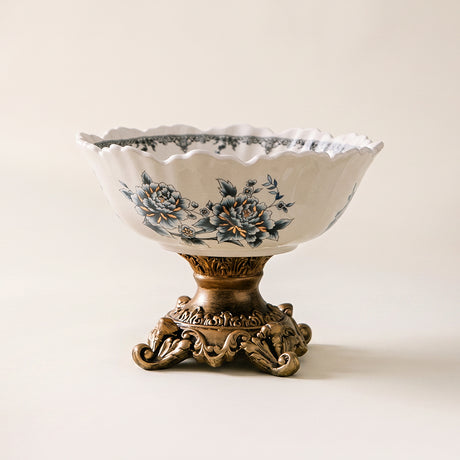blue white pedestal bowl on background