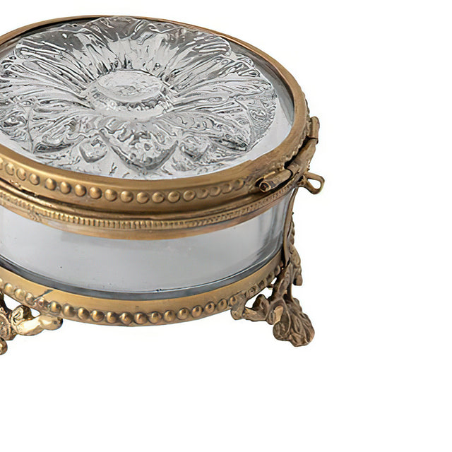 brass and glass carved decorative storage jar details