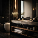 brass and glass carved decorative storage jar in the bathroom