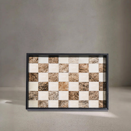 brown horsehair checkered decorative tray