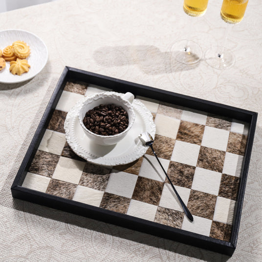 brown horsehair checkered decorative tray details