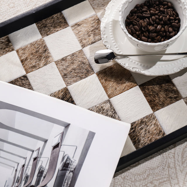 brown horsehair checkered decorative tray details