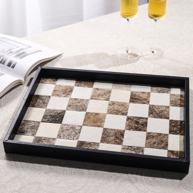 brown horsehair checkered decorative tray details