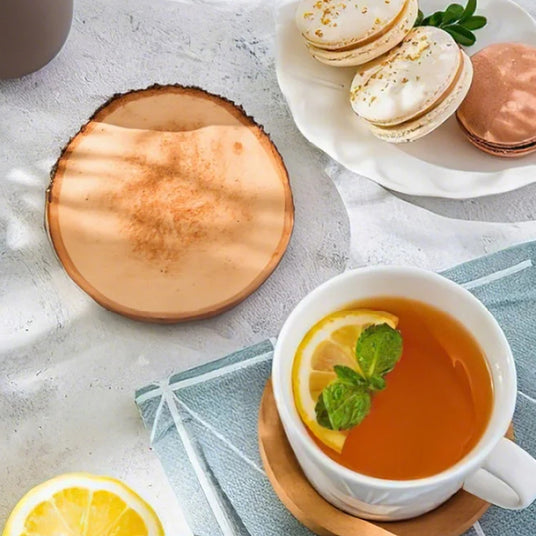 brown wood coaster used for tray