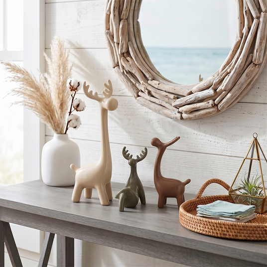 ceramic deer decor coastal mirror table