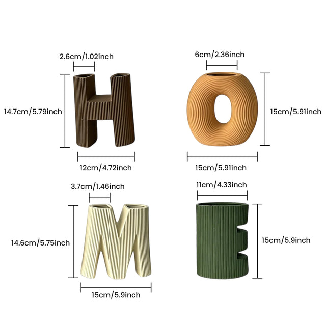 ceramic letter home vases dimensions size chart