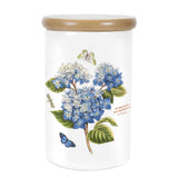 ceramic white cylinder storage jar with a wooden lid details