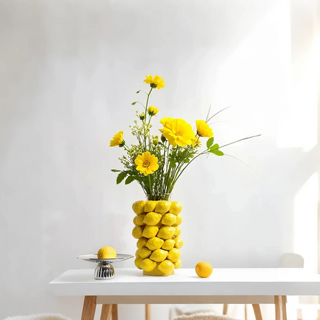 ceramic yellow cylinder lemon vase decorative piece