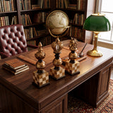 chess piece decor on vintage wooden desk