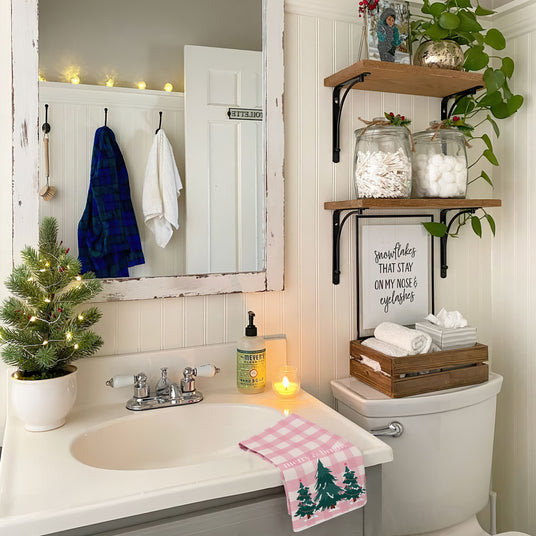 christmas tree dish towels in bathroom