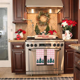 christmas tree dish towels in kitchen