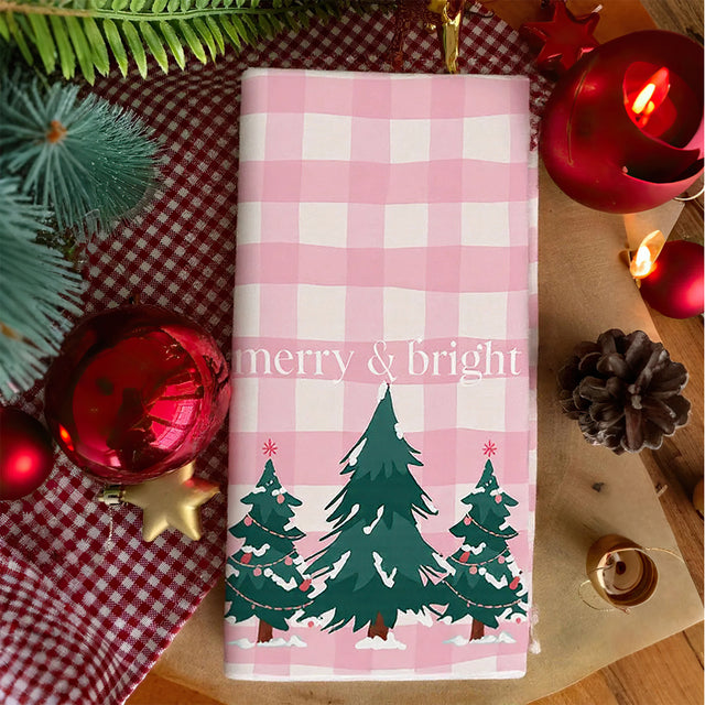 christmas tree dish towels on table