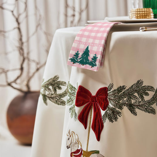 christmas tree dish towels on table