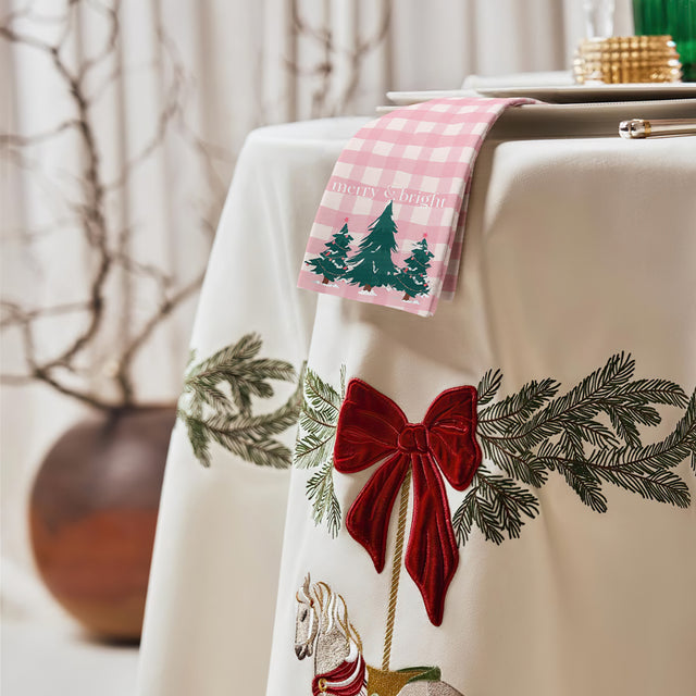 christmas tree dish towels on table