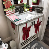 christmas tree dish towels on toilet table