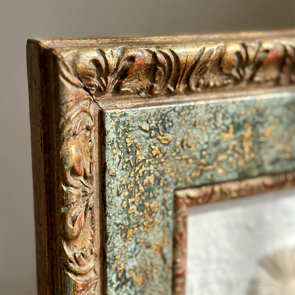 close up of distressed vintage frame corner