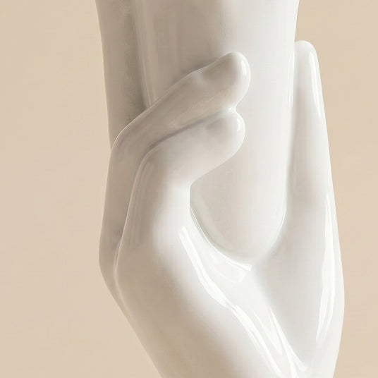 close up of white hand vase fingers detail