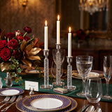crystal candle holders on elegant green table