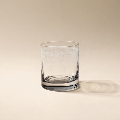crystal whiskey glass with carved flowers