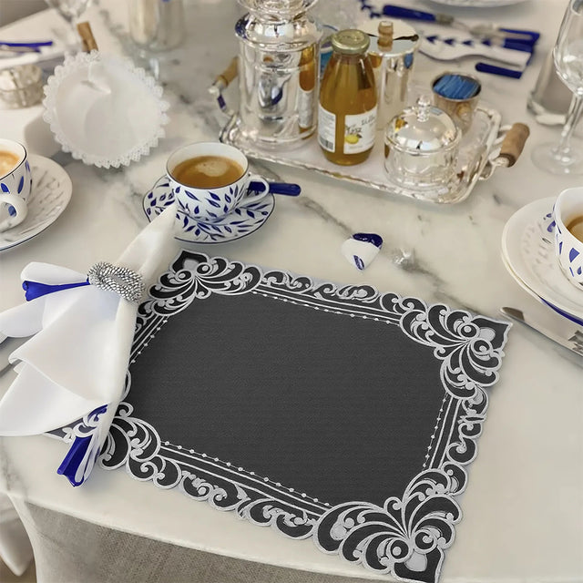 dark grey polyester placemats with tableware