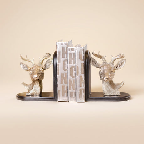 deer bookends with books