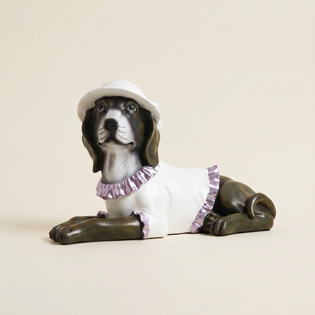 Dapper Vintage Dog Figurine, Hand-Painted Resin Animal Statue in Tailored Outfit, Eclectic Decor for Bookshelf, Mantel & Side Table