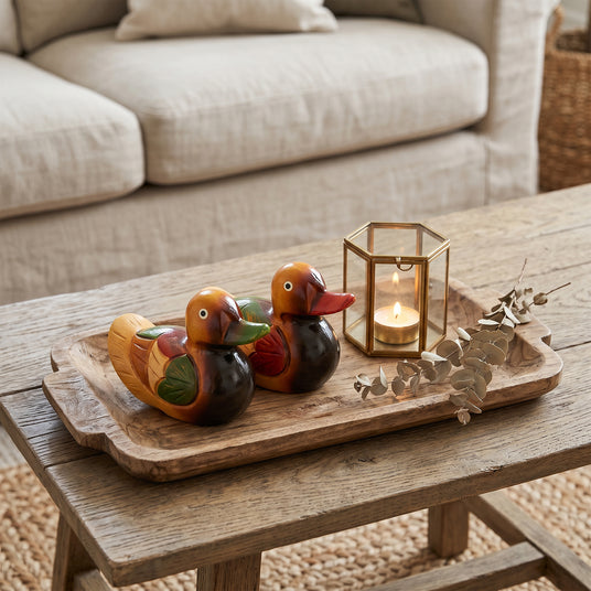 duck ornament coffee table scene
