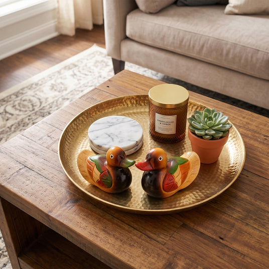 duck statue tray table setup
