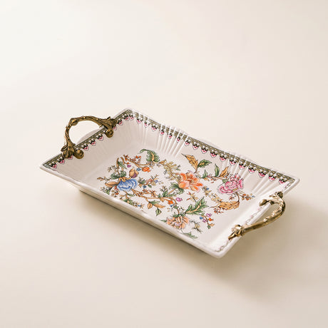 floral rectangular tray with handles