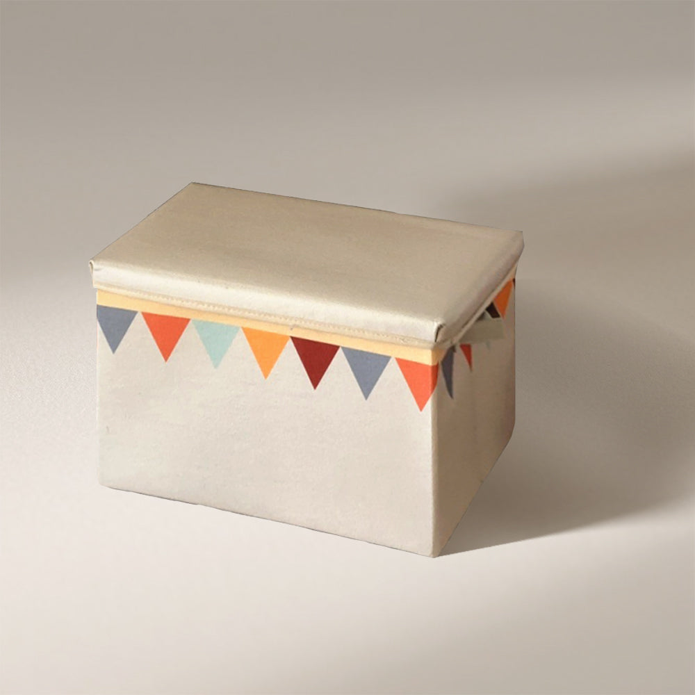 foldable colorful storage box with a lid beige with colorful flags