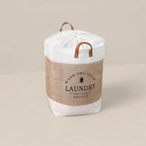 foldable handheld laundry basket with a drawstring closure