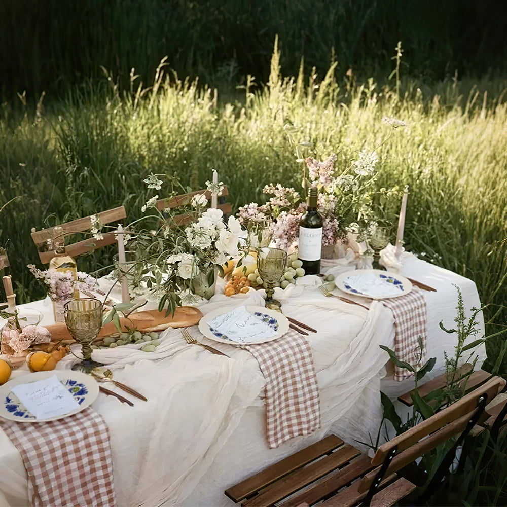 french vintage floral embossed plate on outdoor table