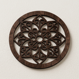 front view of dark wood mandala wall art