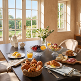 glass bowl with breakfast on table