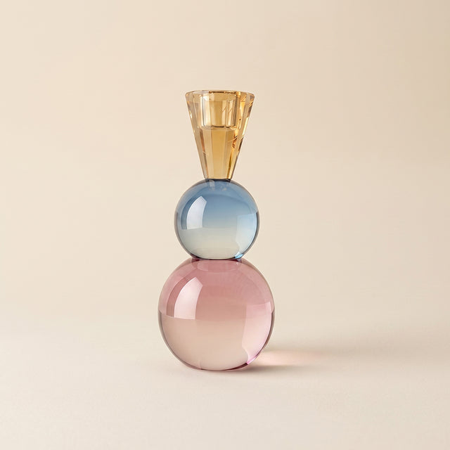 gold blue pink crystal sphere candle holder
