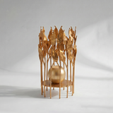gold metal leaf cage candle holder with ball candle